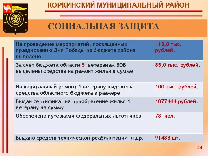 КОРКИНСКИЙ МУНИЦИПАЛЬНЫЙ РАЙОН СОЦИАЛЬНАЯ ЗАЩИТА 44