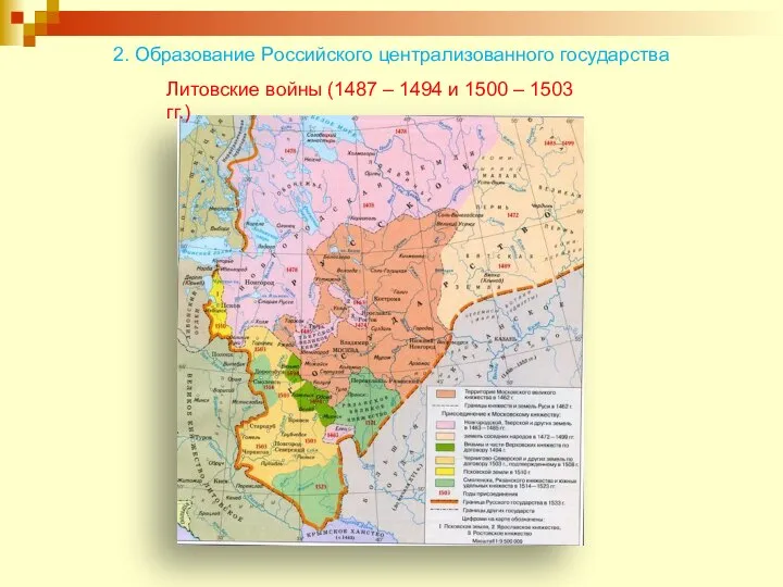 2. Образование Российского централизованного государства Литовские войны (1487 – 1494 и 1500 – 1503 гг.)