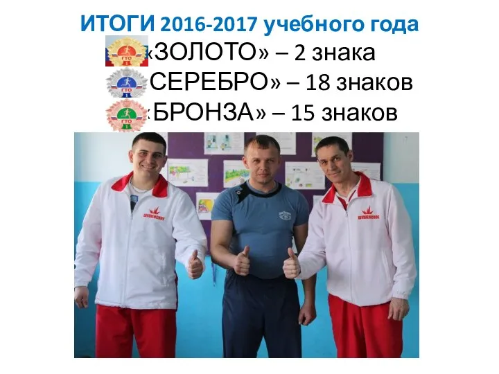 ИТОГИ 2016-2017 учебного года «ЗОЛОТО» – 2 знака «СЕРЕБРО» – 18