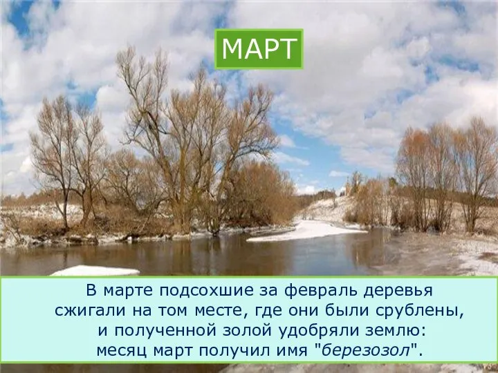 МАРТ В марте подсохшие за февраль деревья сжигали на том месте,