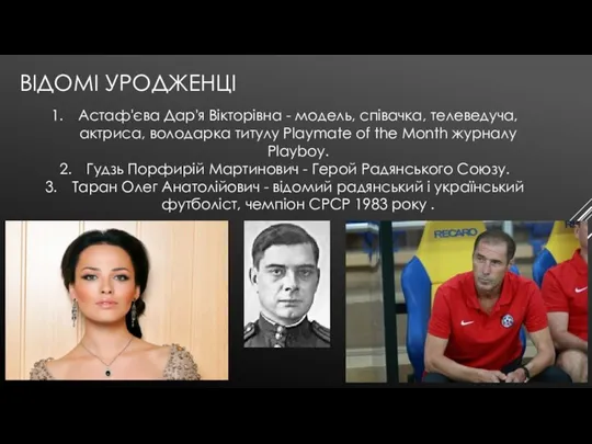 ВІДОМІ УРОДЖЕНЦІ Астаф'єва Дар'я Вікторівна - модель, співачка, телеведуча, актриса, володарка