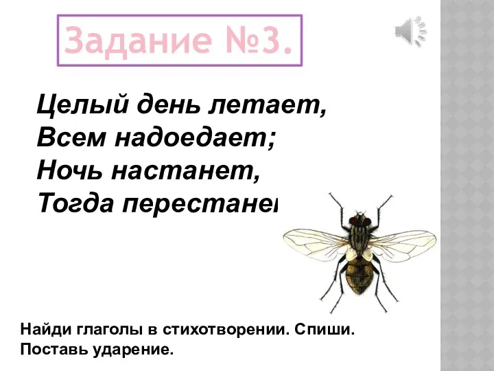 Задание №3. Целый день летает, Всем надоедает; Ночь настанет, Тогда перестанет.