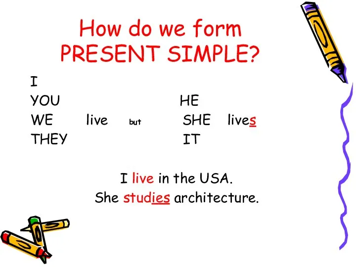 How do we form PRESENT SIMPLE? I YOU HE WE live