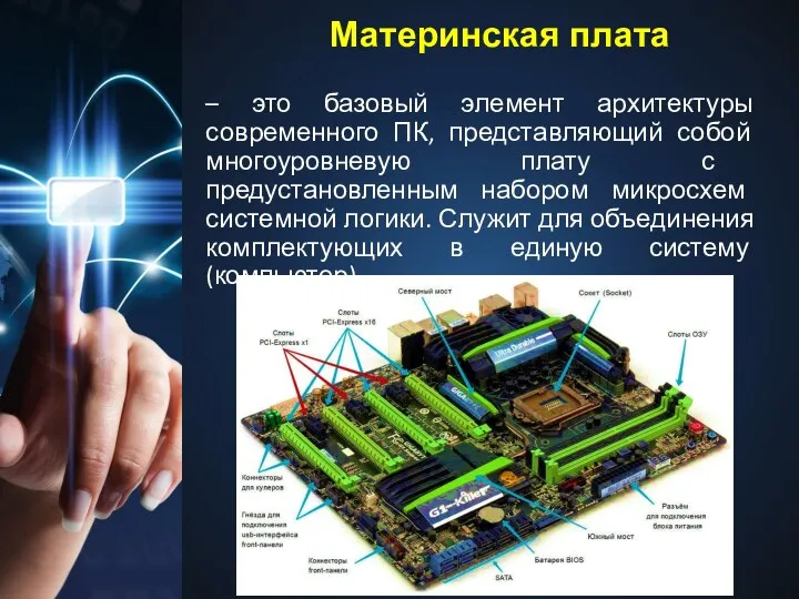 Материнская плата – это базовый элемент архитектуры современного ПК, представляющий собой