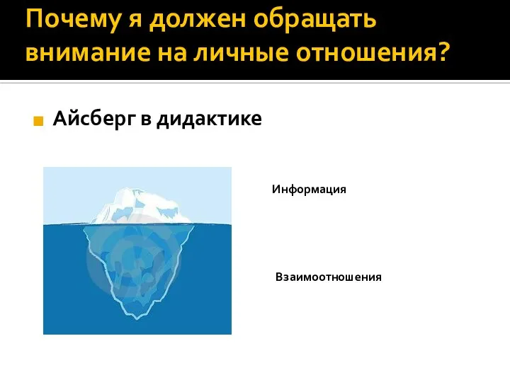 Почему я должен обращать внимание на личные отношения? Айсберг в дидактике Информация Взаимоотношения