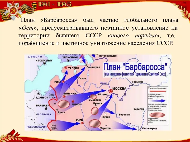 План «Барбаросса» был частью глобального плана «Ост», предусматривавшего поэтапное установление на