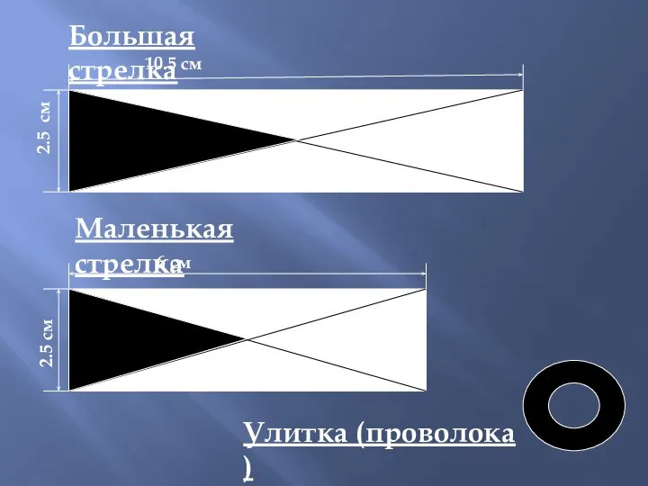 Большая стрелка Маленькая стрелка Улитка (проволока ) 2.5 см 2.5 см 10.5 см 6 см