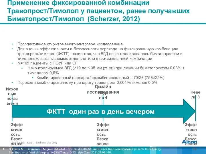 Применение фиксированной комбинации Травопрост/Тимолол у пациентов, ранее получавших Биматопрост/Тимолол (Scherzer, 2012)