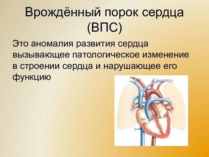 Врождённый порок сердца (ВПС) Это аномалия развития сердца вызывающее патологическое изменение