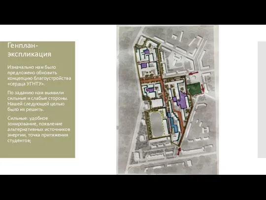 Генплан-экспликация Изначально нам было предложено обновить концепцию благоустройства «сердца УГНТУ». По