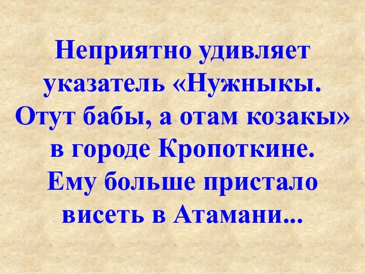 Неприятно удивляет указатель «Нужныкы. Отут бабы, а отам козакы» в городе