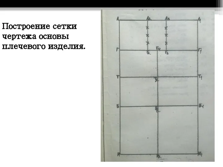 Построение сетки чертежа основы плечевого изделия.