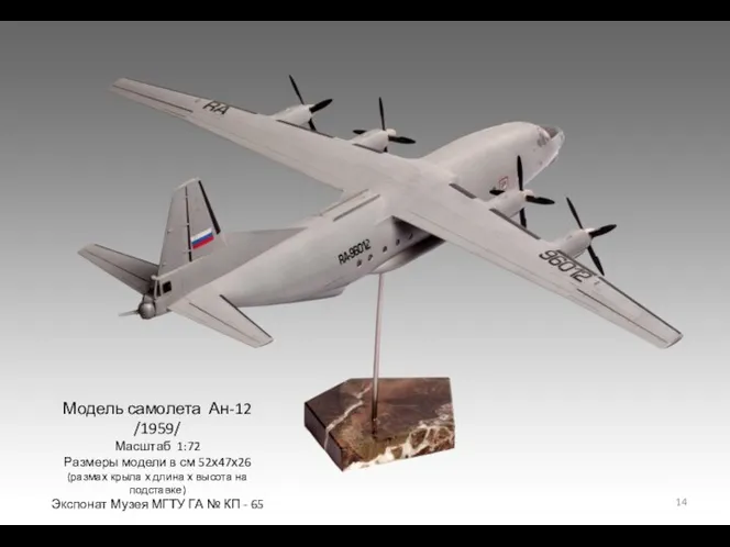 Модель самолета Ан-12 /1959/ Масштаб 1:72 Размеры модели в см 52х47х26