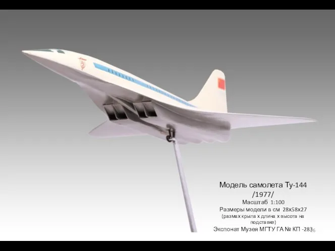 Модель самолета Ту-144 /1977/ Масштаб 1:100 Размеры модели в см 28х58х27