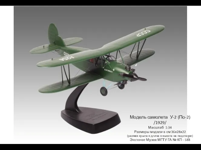 Модель самолета У-2 (По-2) /1929/ Масштаб 1:34 Размеры модели в см