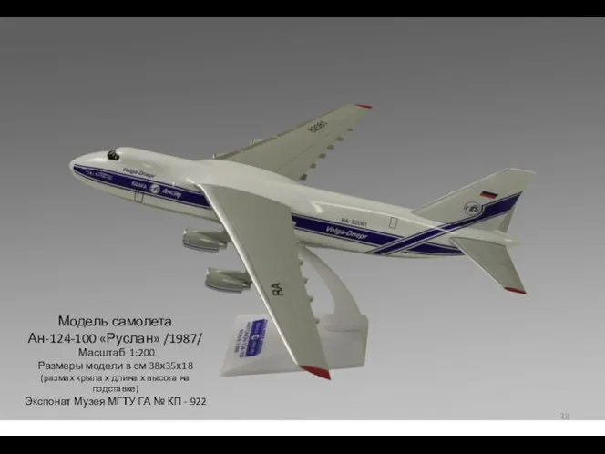 Модель самолета Ан-124-100 «Руслан» /1987/ Масштаб 1:200 Размеры модели в см