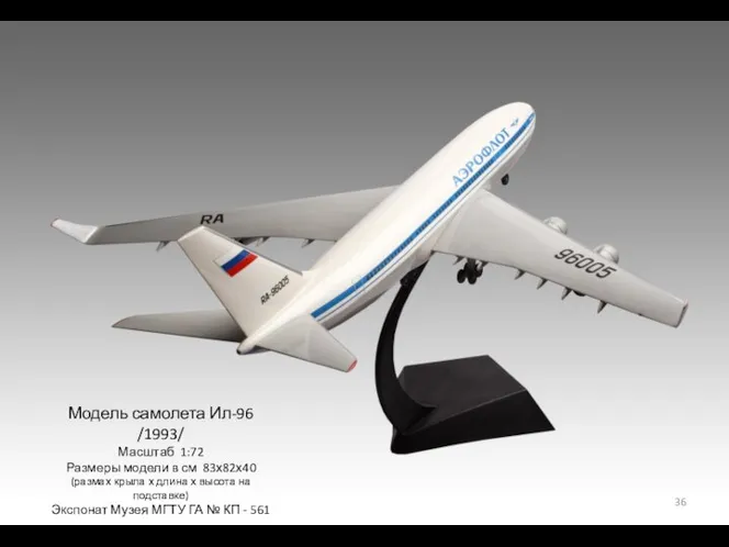 Модель самолета Ил-96 /1993/ Масштаб 1:72 Размеры модели в см 83х82х40