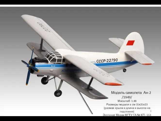 Модель самолета Ан-2 /1949/ Масштаб 1:48 Размеры модели в см 35х25х23