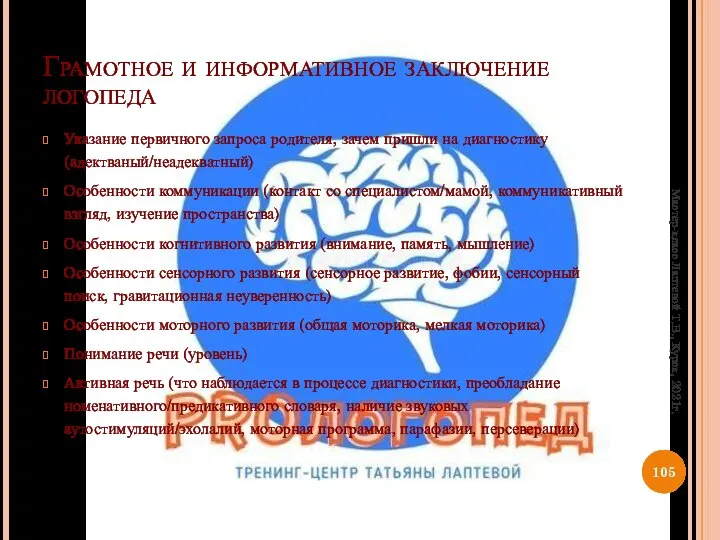 Грамотное и информативное заключение логопеда Указание первичного запроса родителя, зачем пришли