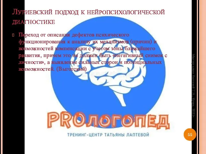 Луриевский подход к нейропсихологической диагностике Переход от описания дефектов психического функционирования