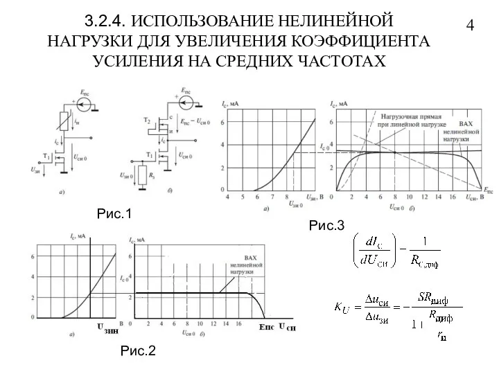 3.2.4. ИСПОЛЬЗОВАНИЕ НЕЛИНЕЙНОЙ НАГРУЗКИ ДЛЯ УВЕЛИЧЕНИЯ КОЭФФИЦИЕНТА УСИЛЕНИЯ НА СРЕДНИХ ЧАСТОТАХ 4 Рис.1 Рис.3 Рис.2