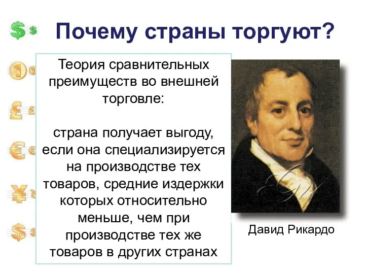 Почему страны торгуют? Теория сравнительных преимуществ во внешней торговле: страна получает