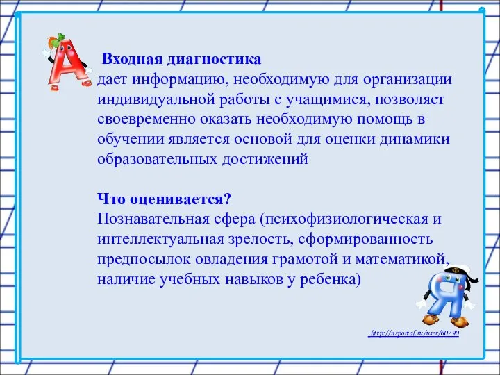 Входная диагностика дает информацию, необходимую для организации индивидуальной работы с учащимися,