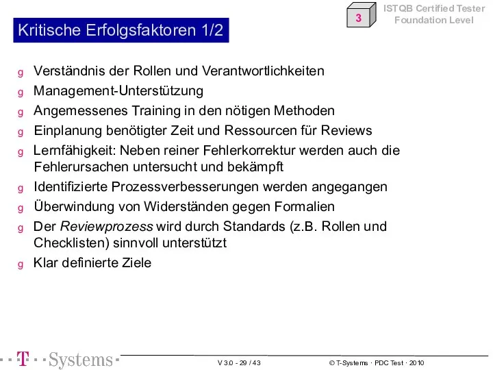 Kritische Erfolgsfaktoren 1/2 Verständnis der Rollen und Verantwortlichkeiten Management-Unterstützung Angemessenes Training