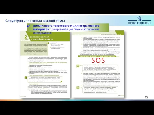 Структура изложения каждой темы ритмичность текстового и иллюстративного материала для организации смены восприятия информации;