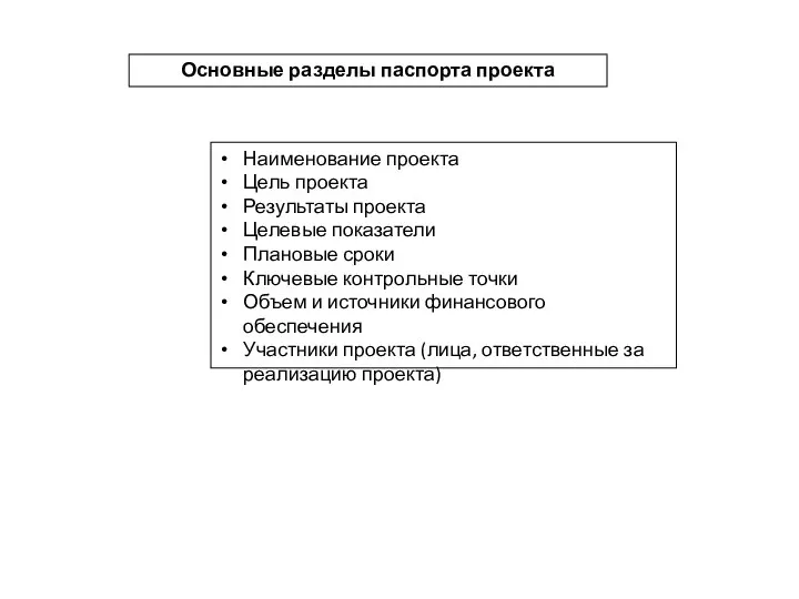 Наименование проекта Цель проекта Результаты проекта Целевые показатели Плановые сроки Ключевые