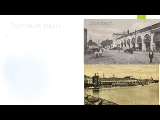 Торговые ряды На правом берегу Волхова, напротив Кремля, в древности располагался