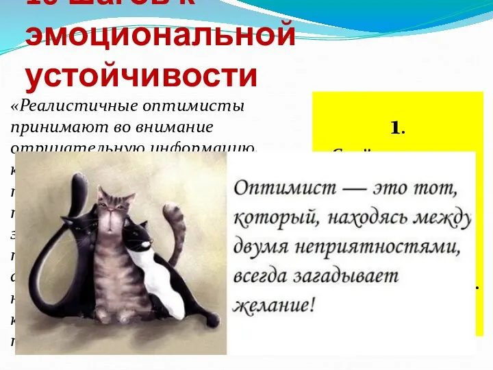 10 шагов к эмоциональной устойчивости «Реалистичные оптимисты принимают во внимание отрицательную