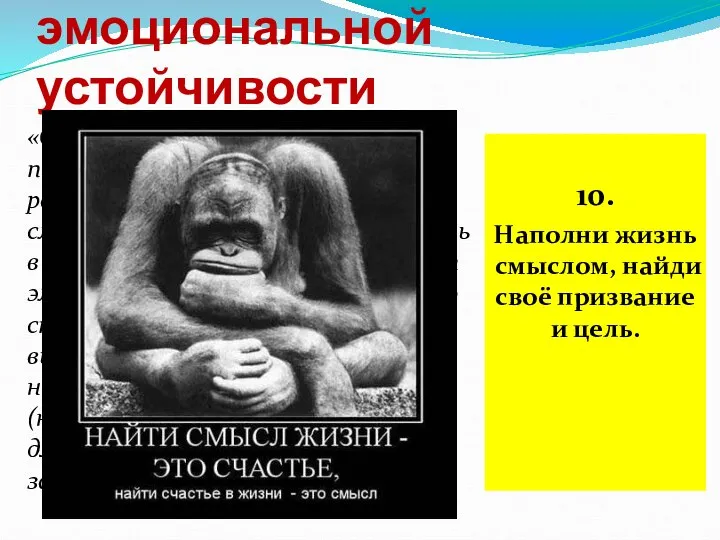 10 шагов к эмоциональной устойчивости «Согласно теории австрийского психиатра В. Франкла