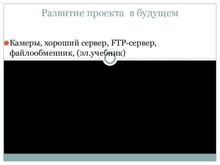 Развитие проекта в будущем Камеры, хороший сервер, FTP-сервер, файлообменник, (эл.учебник)