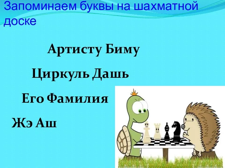 Запоминаем буквы на шахматной доске Артисту Биму Циркуль Дашь Его Фамилия Жэ Аш