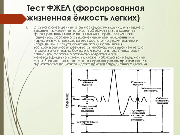 Тест ФЖЕЛ (форсированная жизненная ёмкость легких) Этот наиболее ценный этап исследования