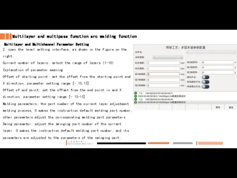 Multilayer and multipass function arc welding function Multilayer and Multichannel Parameter