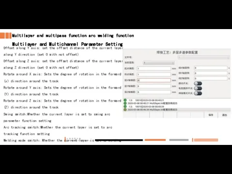 Multilayer and multipass function arc welding function Multilayer and Multichannel Parameter