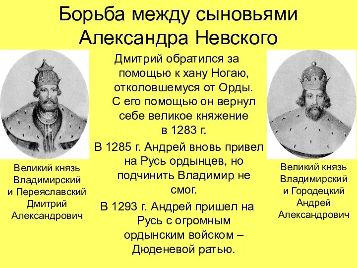 Борьба между сыновьями Александра Невского Дмитрий обратился за помощью к хану