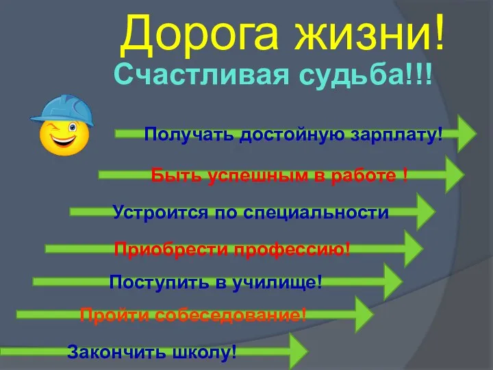 Дорога жизни! Счастливая судьба!!! Закончить школу! Пройти собеседование! Быть успешным в