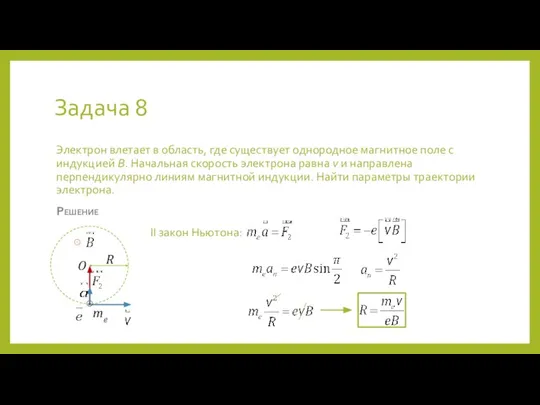 Задача 8 Электрон влетает в область, где существует однородное магнитное поле