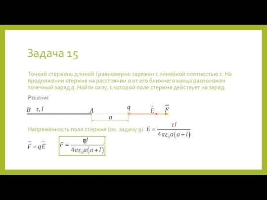 Задача 15 Тонкий стержень длиной l равномерно заряжен с линейной плотностью