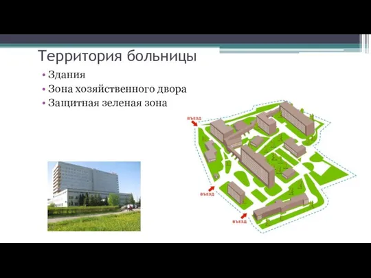 Территория больницы Здания Зона хозяйственного двора Защитная зеленая зона