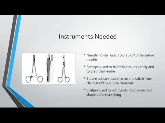 Instruments Needed Needle holder: used to grab onto the suture needle