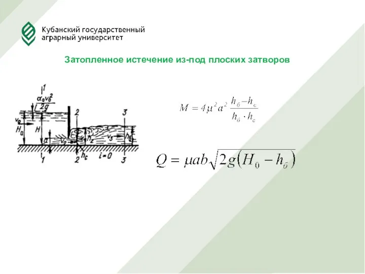 Затопленное истечение из-под плоских затворов