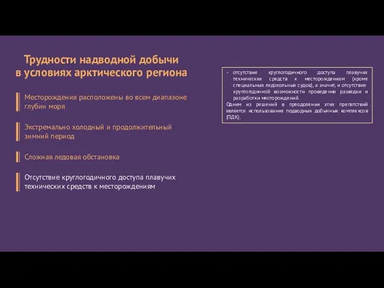 отсутствие круглогодичного доступа плавучих технических средств к месторождениям (кроме специальных ледокольных