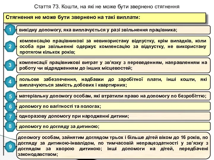 Стаття 73. Кошти, на які не може бути звернено стягнення