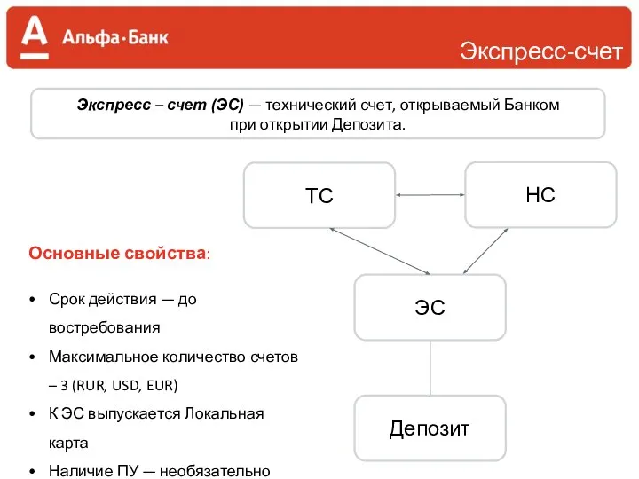 Экспресс-счет Основные свойства: Срок действия — до востребования Максимальное количество счетов