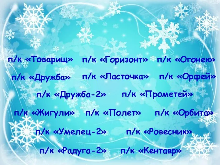 Приняли участие 15 клубов по месту жительства: п/к «Товарищ» п/к «Дружба»