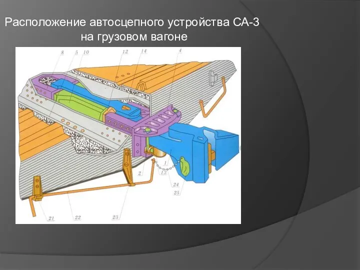 Расположение автосцепного устройства СА-3 на грузовом вагоне